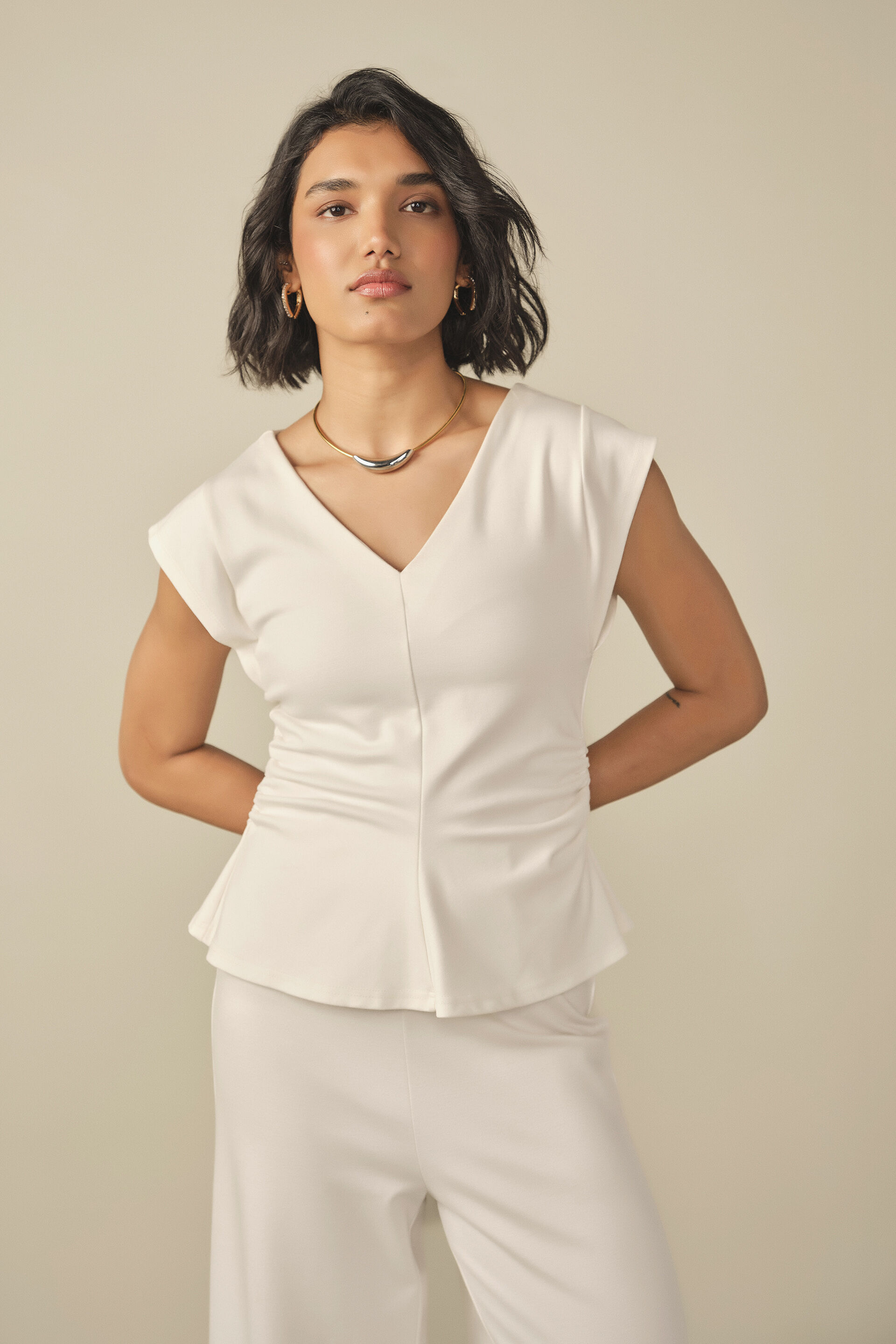 Fit & Flare Solid Top in White, White, image 4